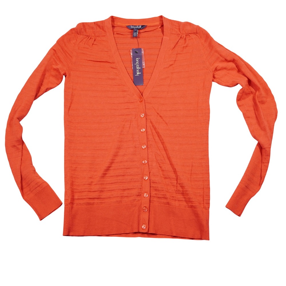 Long Tall Sally Size Small NEW Papaya‎ Orange Cotton Self Stripe V-Neck Cardigan